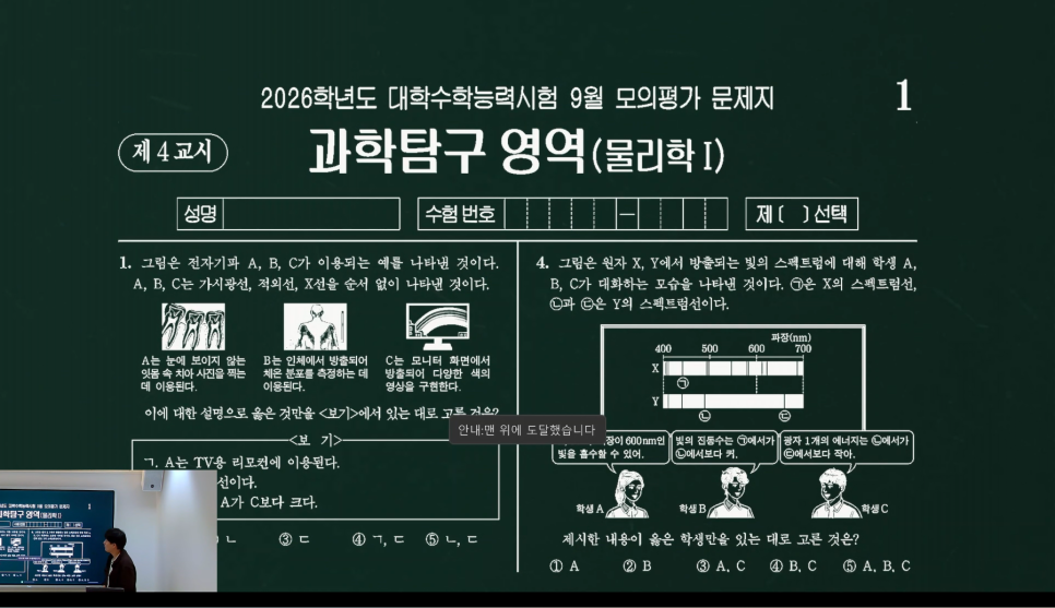 배경이 정리된 문제 화면을 크게 띄워 판서에 집중하는 모습